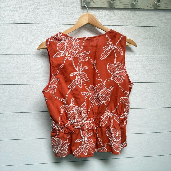 LOFT | Rust Toned Embroidered Sleeveless Cotton Top | Everyday Wear | Medium - Picture 3 of 9